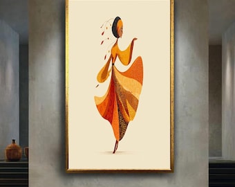 Elegant African Woman Wall Art Print, Vibrant Tribal Style Feminine Poster with Orange Tones for Ethnic Boho Home Decor