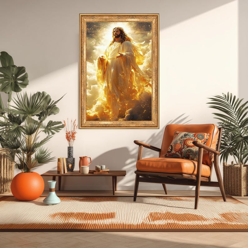 Heavenly Jesus Canvas Wall Art, Glowing Christ Print for Christian Home ...