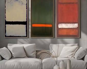 Set of 3 Mark Rothko Art - Abstract Canvas Prints in Earthy Tones – Minimalist Art for Living Room or Office