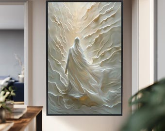 Jesus Ascension Wall Art in White and Gold Light, Spiritual Christian Canvas of Resurrection and Divine Faith for Holy Home Decor