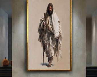 Walking Jesus Wall Art Print, Biblical Figure Canvas Art, Christian Faith Inspired Minimal Portrait, Spiritual Religious Decor