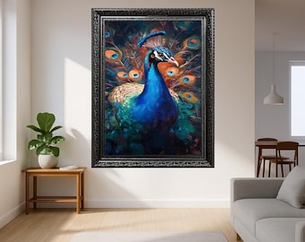 Majestic Peacock Bird Canvas Wall Art – Bold and Colorful Feather Print – Exotic Wildlife Artwork for Elegant Nature Themed Home Decor