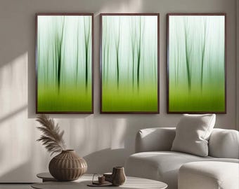 Modern Green Gradient Forest Wall Art 3-Piece Set – Minimalist Nature-Themed Canvas Prints – Botanical Triple Painting for Living Room