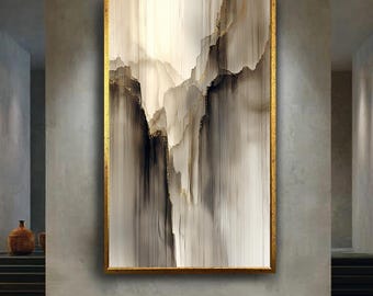 Abstract Mountain Wall Art Print – Minimalist Beige Black Gold Canvas – Modern Luxury Landscape Poster – Elegant Neutral Home Decor