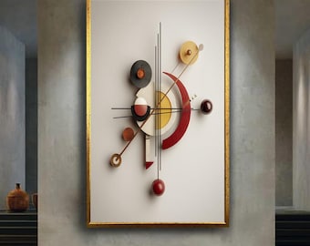 Abstract Geometric Canvas Wall Art, Mid Century Modern Shapes Poster, Minimal Bauhaus Inspired Home Decor, Wooden Colorful Print