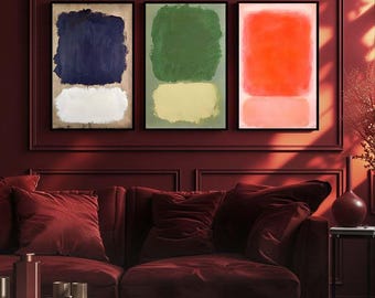 Set of 3 Mark Rothko Art - Bold Minimalist Prints in Blue, Green, and Red – Modern Triptych for Home or Office