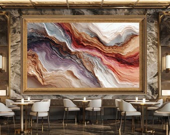 Vibrant Abstract Layered Wall Art Print with Purple, Red and Earth Tones, Modern Geode Style Canvas for Elegant Home Interiors