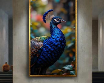 Vibrant Peacock Portrait Canvas Print | Colorful Exotic Bird Wall Art | Nature Inspired Elegant Wildlife Decor for Home or Office