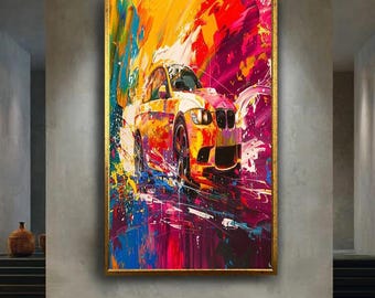 Colorful Sports Car Canvas Wall Art, Abstract Paint Splash Racing Automobile Artwork for Home Decor, Gift for Car Enthusiasts