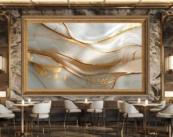 Elegant Abstract Fluid Art Print with Gold Accents and Soft Beige Tones, Modern Luxury Wall Decor for Living Room or Office