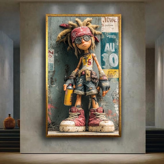 Urban Graffiti Kid Canvas Wall Art – Street Style Punk Character