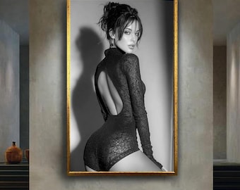 Black and White Glamour Woman Portrait Canvas Wall Art with Open Back Dress, Elegant Fashion Photography for Modern Home Decor