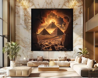 Egyptian Pyramids Wall Art Canvas Print – Ancient Egypt Sunset Landscape for Home Decor, History Lovers and Mystic Interior Design