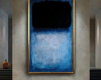 Black and Blue Mark Rothko Canvas Wall Art, Color Field Inspired Modern Print, Moody Minimalist Decor for Contemporary Interiors