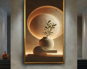 Minimalist Zen Vase Wall Art Canvas Print, Modern Japandi Style Botanical Still Life Poster, Earthy Neutral Home Decor