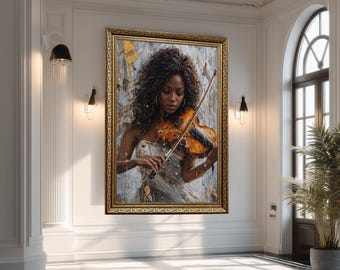 Abstract Violinist Canvas Art, Black Woman Playing Violin, Modern Music Wall Art, Contemporary Figurative Artwork Print