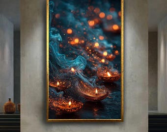 Magical Candlelight and Smoke Canvas Wall Art – Mystical Flame and Bokeh Spark Print for Spiritual, Meditation or Sacred Room Decor
