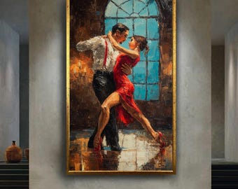 tango couple red dress print romantic dance wall art fiery passion canvas print latin love decor for dancer gift or home