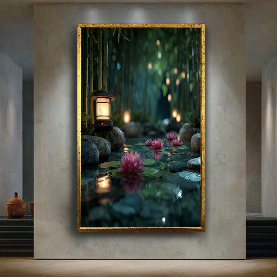 Zen Lotus Pond Wall Art Print – Japanese Garden With Lanterns Canvas ...