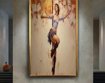 Western Cowgirl Pin-Up Style Wall Art Print, Sexy Vintage Pole Dancer Print for Rustic Country Home or Bar Decor