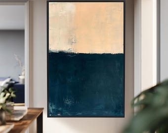 Mark Rothko Art Print. Minimalist Navy and Beige Canvas Wall Art – Modern Two Color Abstract Print for Neutral Living Room, Office Decor