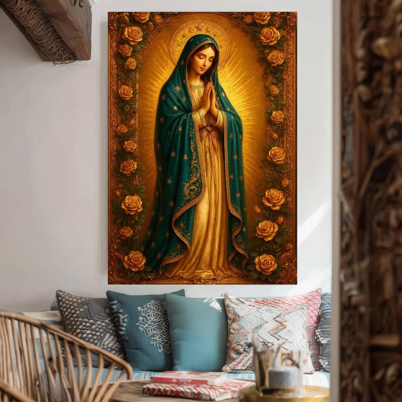 Virgin Mary Canvas Wall Art – Our Lady of Guadalupe Inspired Catholic ...