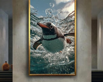 Swimming penguin wall art underwater penguin print ocean animal canvas nursery decor arctic wildlife art for kids or coastal room