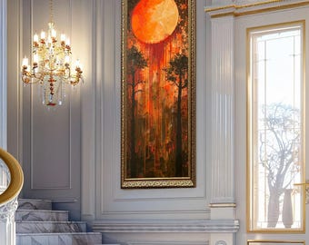 Abstract Blood Moon Wall Art Dark Forest Print  Canvas Art Gothic Night Sky Orange Red Modern Decor