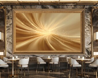 Golden Flow Abstract Wall Art Print, Luxury Light Swirl Canvas Art, Elegant Gold Texture Artwork for Glamorous Modern Decor