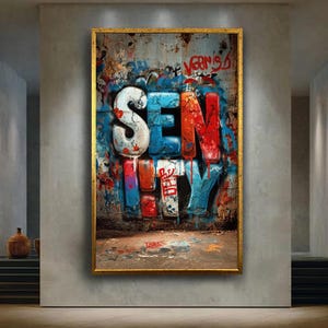 Impresión en lienzo de arte callejero de grafiti, arte mural colorido de SENITY, póster tipográfico con pintura en aerosol urbana para decoración de habitaciones modernas.
