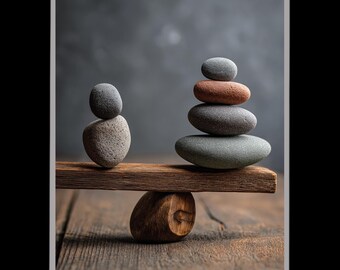 Balance Stones Minimalist Canvas Art Print, Zen Rock Stack Poster, Calm Nature Inspired Wall Decor, Mindful Earth Tone Artwork