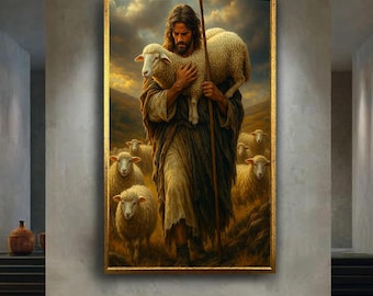 Jesus The Good Shepherd Spiritual Christian Wall Art Lamb Digital Painting Religious Home Decor Faith Based Inspirational Poster Print