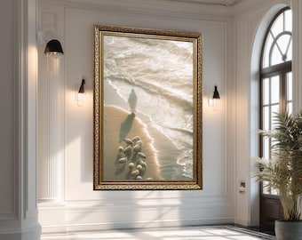 Jesus the Good Shepherd Wall Art Walking by the Sea with Sheep, Peaceful Christian Canvas Print for Faithful and Spiritual Home Decor