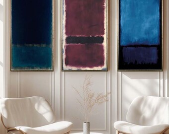 Set of 3 Mark Rothko Art – Inspired Modern Color Block Prints – Contemporary Minimalist Artwork for Living Room or Office