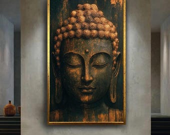 Rustic Buddha Wall Art Canvas Print, Ancient Zen Meditation Poster, Peaceful Spiritual Home Decor, Mindfulness Room Artwork