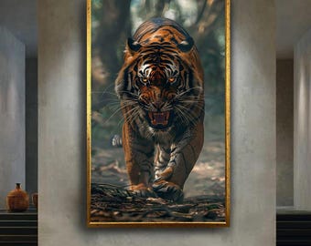 Angry Tiger Wall Art Jungle Canvas Print Fierce Wildlife Animal Poster for Bold Nature Decor or Jungle Themed Gift Idea