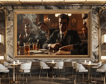 Mafia Bar Scene Canvas Print, Gangster Wall Art, Dark Cinematic Crime Artwork, Vintage Mob Style Home Decor