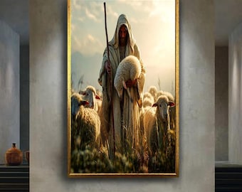 Jesus the Good Shepherd Canvas Print – Spiritual Christian Wall Art with Lamb for Prayer Room, Easter Gift or Faith Based Home Decor