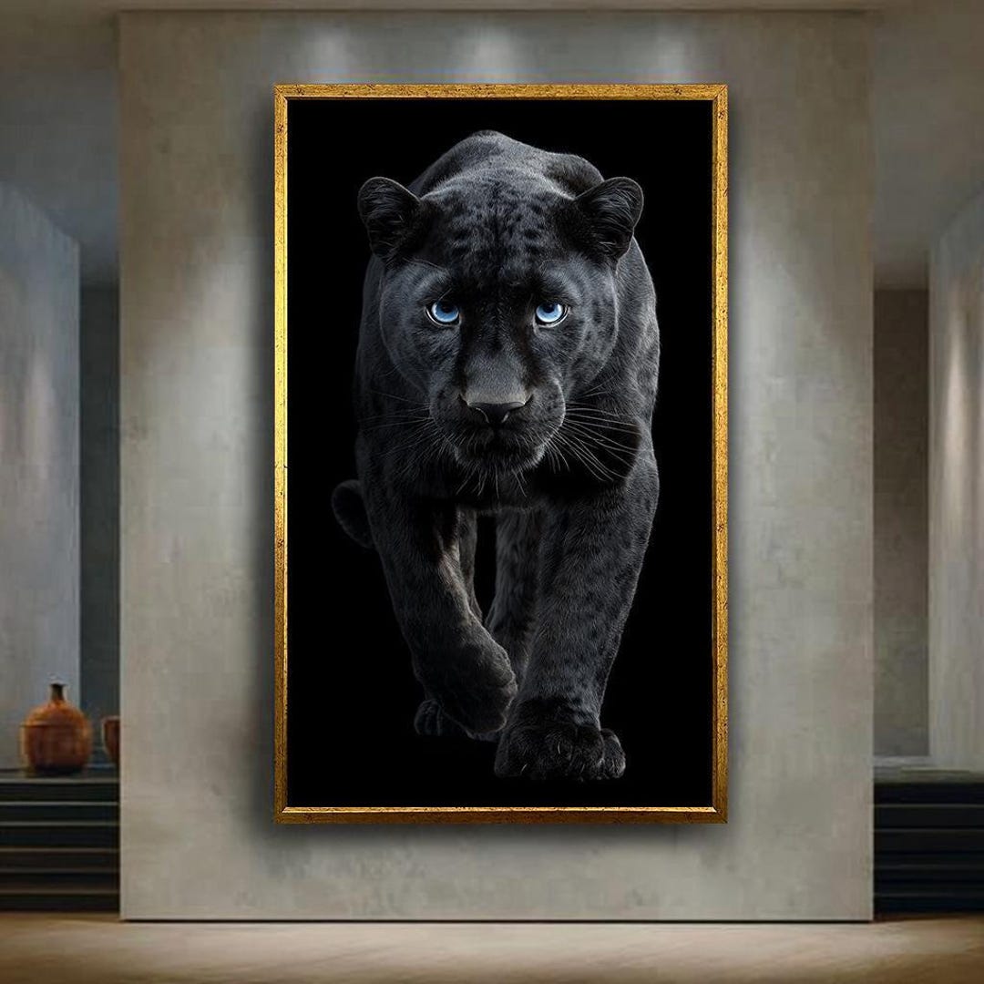 ブラックパンサーのウォールアートプリント、青い目の野生の猫の