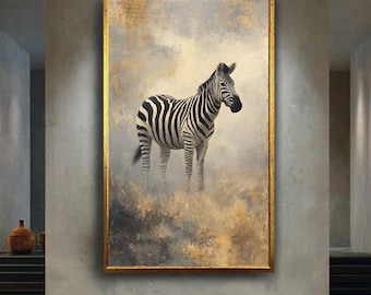 Vintage Zebra Wall Art Canvas, Elegant Safari Wildlife Painting Style Print for Modern Boho or Rustic Home Room Decor