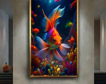 Colorful Goldfish Wall Art Vibrant Underwater Scene Tropical Aquarium Fish Artwork Ocean Marine Nature Decor