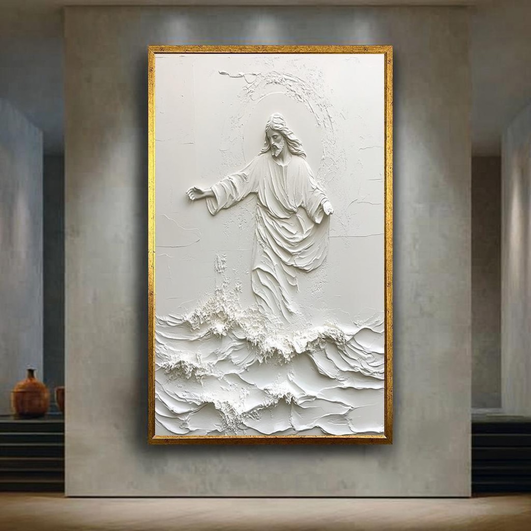 Jesus Walking on Water Wall Art Print, Minimalist Christian Canvas Art ...