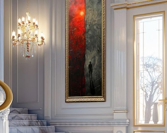 Abstract Dark vs Light Wall Art Red Black Texture Print Canvas Symbolic Shadow Figure Poster Emotional Decor