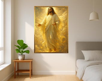 Ascension Of Jesus In Heavenly Light Canvas Christian Art Glorious Resurrection Wall Poster Divine Faith Based Spiritual Home Decor Print