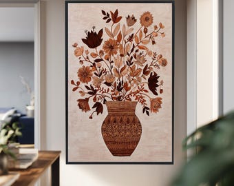 Boho Botanical Vase Wall Art Terracotta Floral Illustration Rustic Neutral Flower Poster Earth Tone Vintage Home Decor Printable