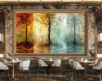 Four Seasons Tree Wall Art Print, Seasonal Nature Artwork for Home Decor, Abstract Tree Print Canvas Art