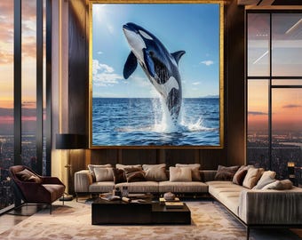 Jumping Orca Whale Wall Art Ocean Wildlife Print Sea Animal Marine Nature Photography Canvas Decor Art