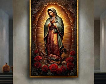 Our Lady of Guadalupe Wall Art Print, Vibrant Religious Virgin Mary Poster, Catholic Blessed Mother Spiritual Decor