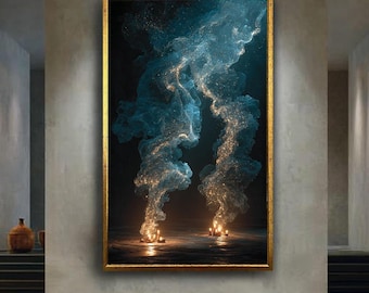 Mystical Smoke and Candlelight Canvas Wall Art – Spiritual Energy Print with Glowing Swirls for Meditation, Yoga or Sacred Space Decor