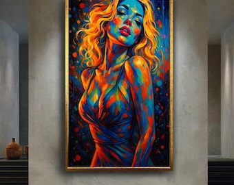 Colorful Abstract Woman Portrait Canvas Art | Bold Vibrant Female Expression Print | Modern Sexy Wall Decor for Home or Studio